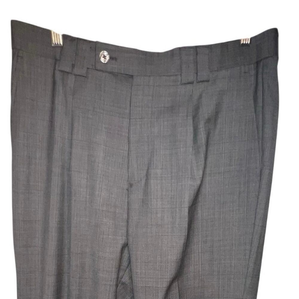 Steven Land Angelo men’s 34R grey wool pleated‎ windowpane dress trousers ￼